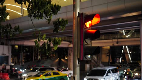 red traffic light at night