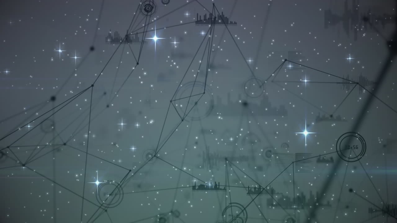 animazione di stelle su rete di connessioni e elaborazione dei dati