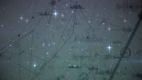 animación de estrellas a través de una red de conexiones y procesamiento de datos