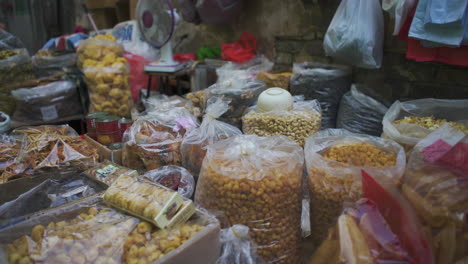 macau - closeup of assorted dried produce at a street market