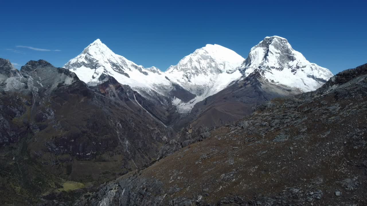 Aerial view of Cordillera Blanca, Peru, towering snow-capped peaks