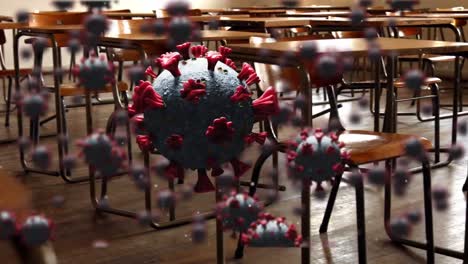 Animation-of-macro-covid-19-cells-over-empty-classroom