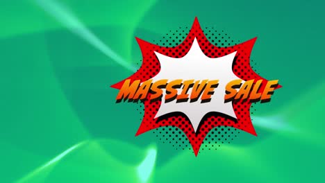 Massive-sale-text-over-retro-speech-bubble-against-digital-waves-on-green-background