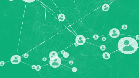 animación de la red de conexiones con iconos sobre fondo verde
