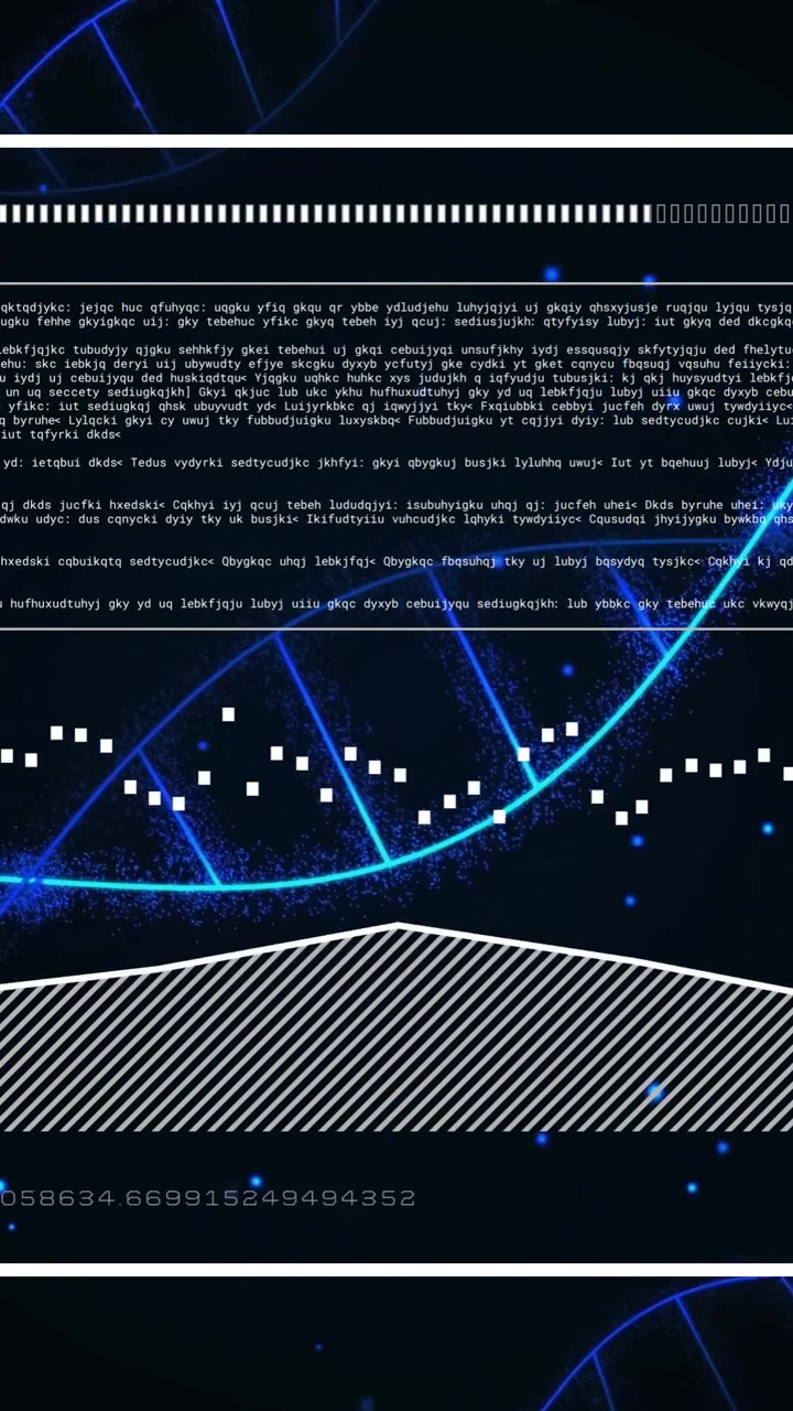 Animation of dna strands over data processing on black background