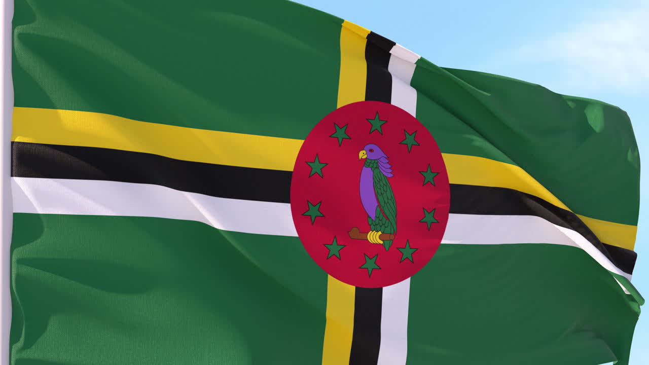 Bandiera della Dominica che sventola al vento