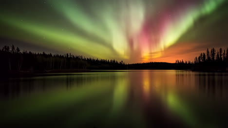 aurora borealis over a calm lake at night