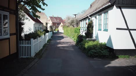 Bearded man running away from camera down the colorful streets of copenhagen