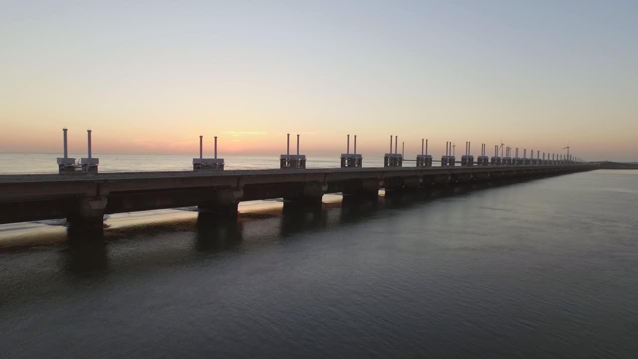 Storm Surge Barrier at Sunset