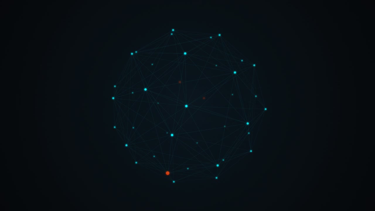 Abstract Digital Network Sphere Rotating on Dark Background