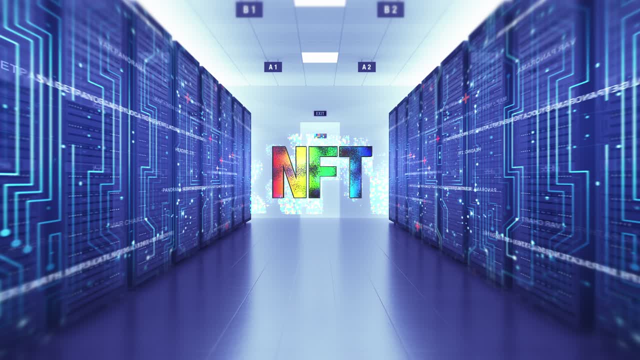 blockchain digital nft arte moderno sala del centro de datos