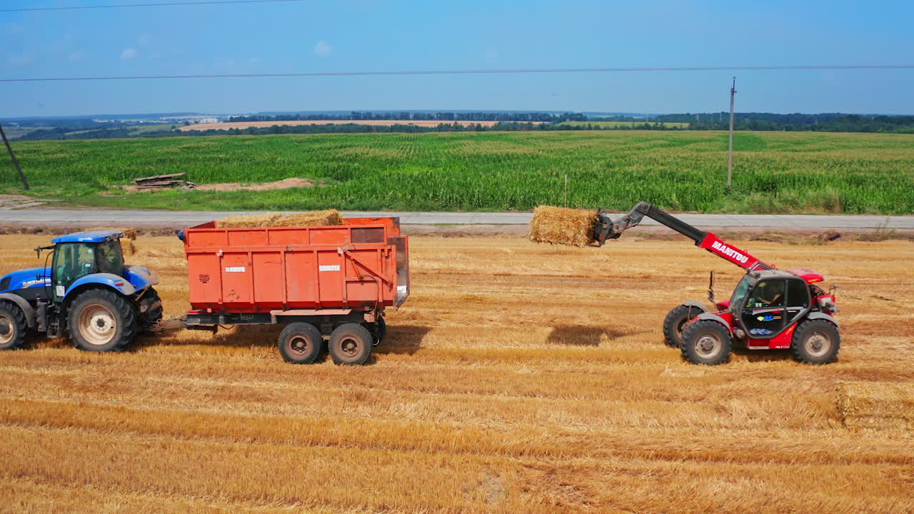 Harvesting Hay with Tractor and Combine