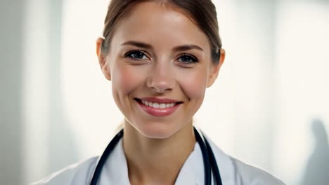 retrato de una doctora sonriente con una bata blanca