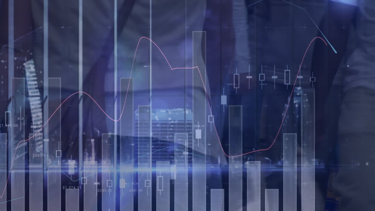 animación de estadísticas y procesamiento de datos sobre una concurrida calle de la ciudad