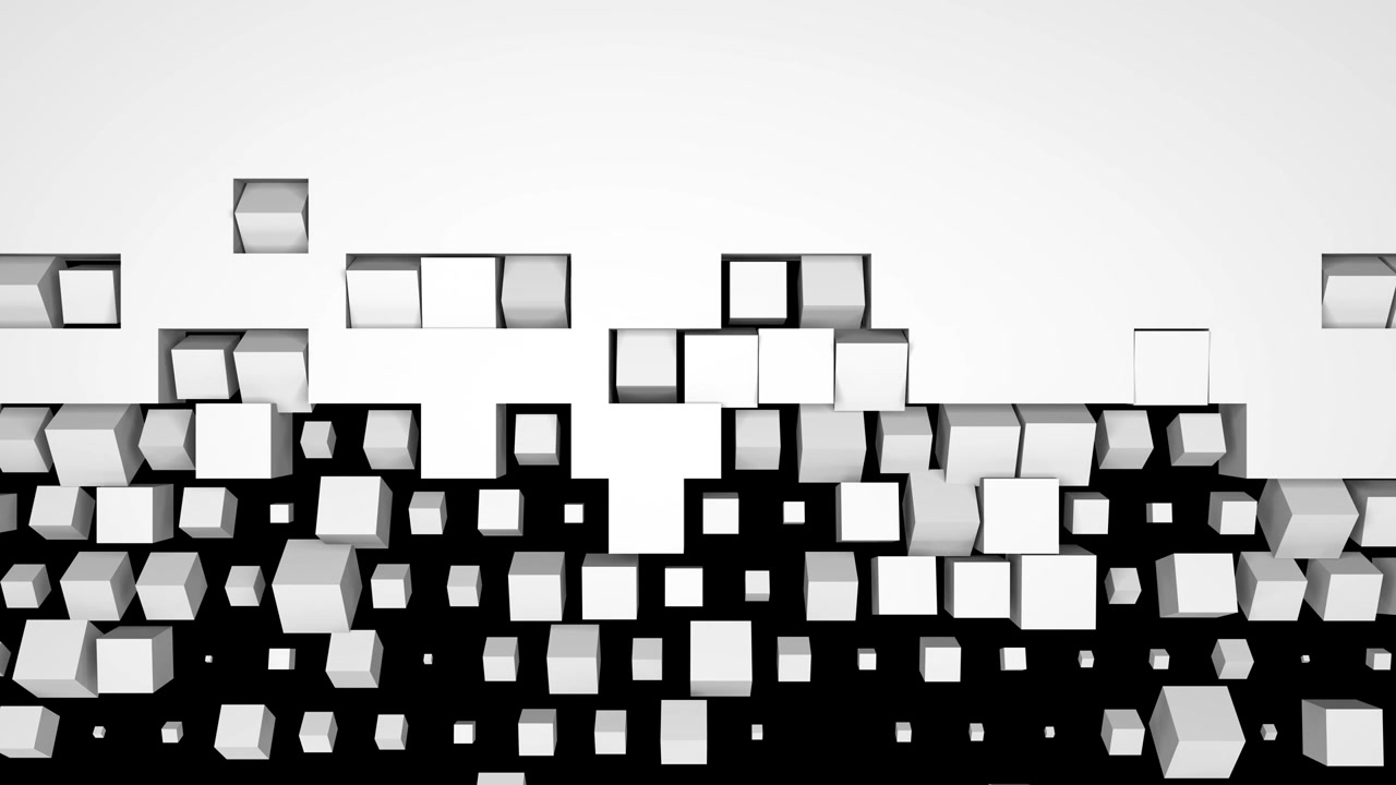Black and white cubes screen wipe transition with alpha channel