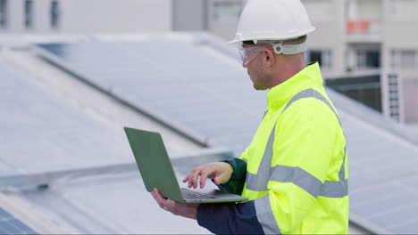 engineering, man and laptop for solar panels