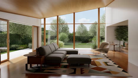 modern living room with expansive garden view