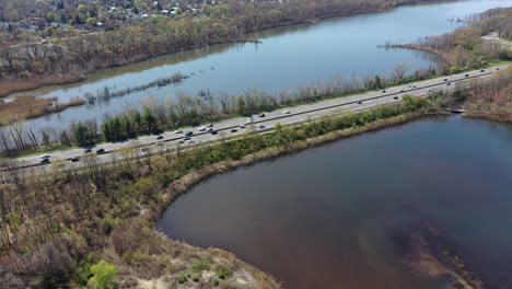 An-aerial-view-over-some-reflective-lakes-during-the-day