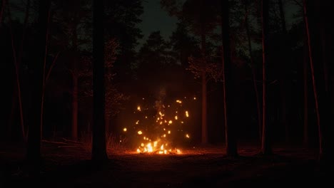 Captivating Scenes of a Fire&#039;s Journey Through the Night: A Visual Experience From a Sparkling Blaze to Smoky Glow in a Mystical Forest Setting