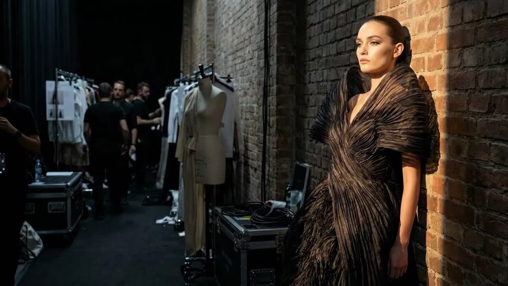 Modella di moda nel backstage