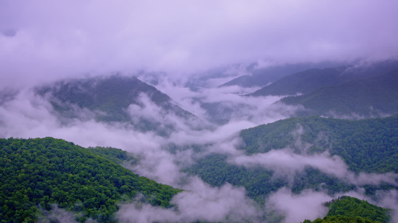 Smoky Mountains vanish into thick mist in this dreamy drone capture