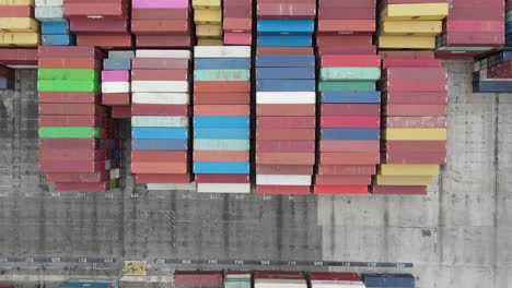 aerial view of colorful shipping containers at port