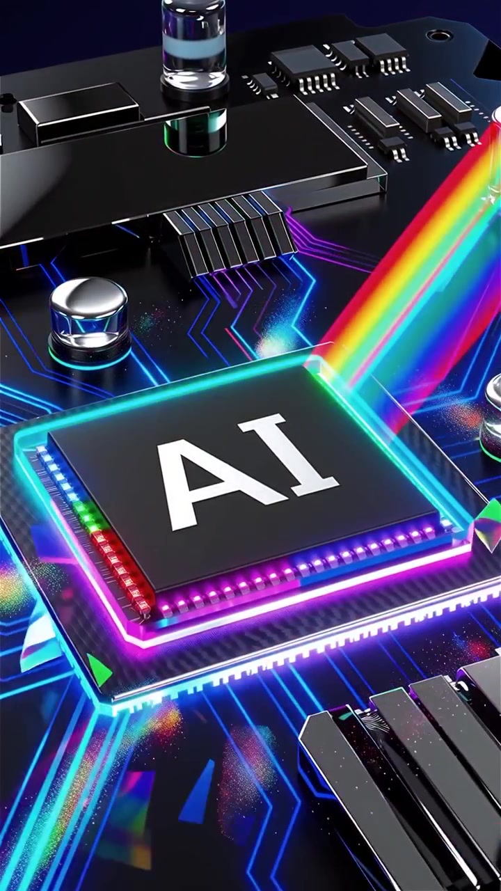 Sfondo tecnologico futuristico con chip AI e scheda madre