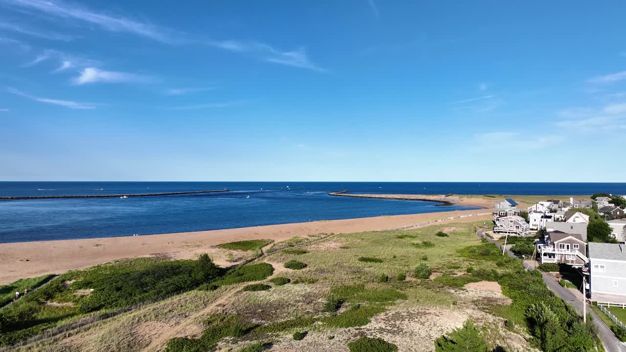 Drone view of a Massachusetts beach shore during daylight