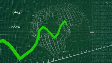 green graphs moving against data processing and spinning globe