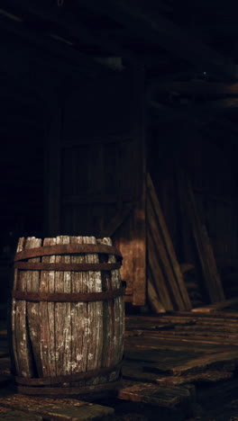 old wooden barrel in a rustic barn