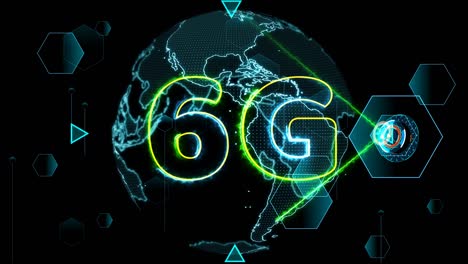 6g network super speed internet digital world map in monitor digital meter cycle radar 3d electronic meter inside sent data by quantum satellite