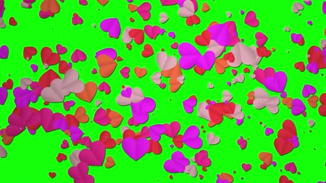 floating hearts seamless loop on green screen