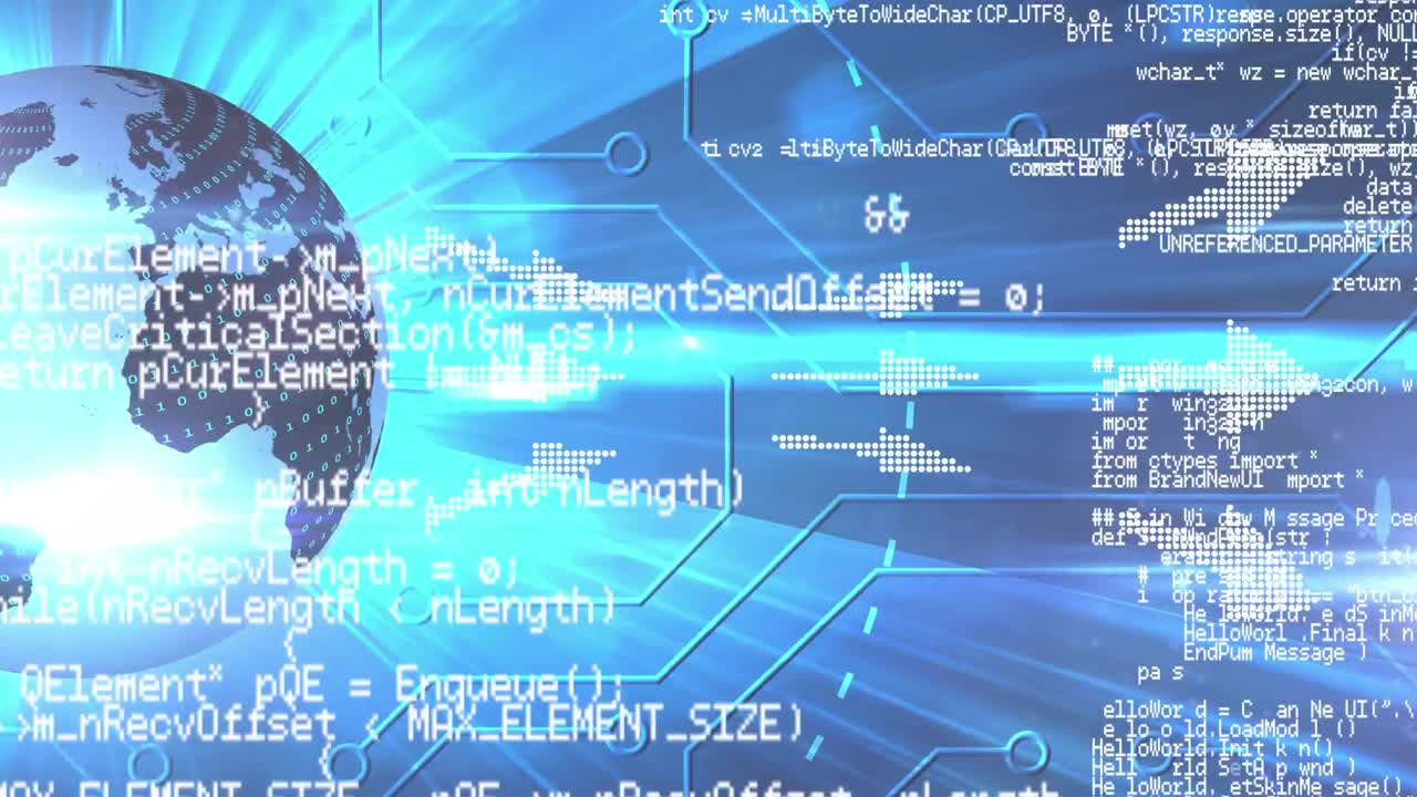 Animation of white arrows going up with globe spinning data and information floating