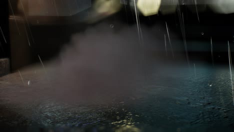 urban scene at rainy night with bokeh lights