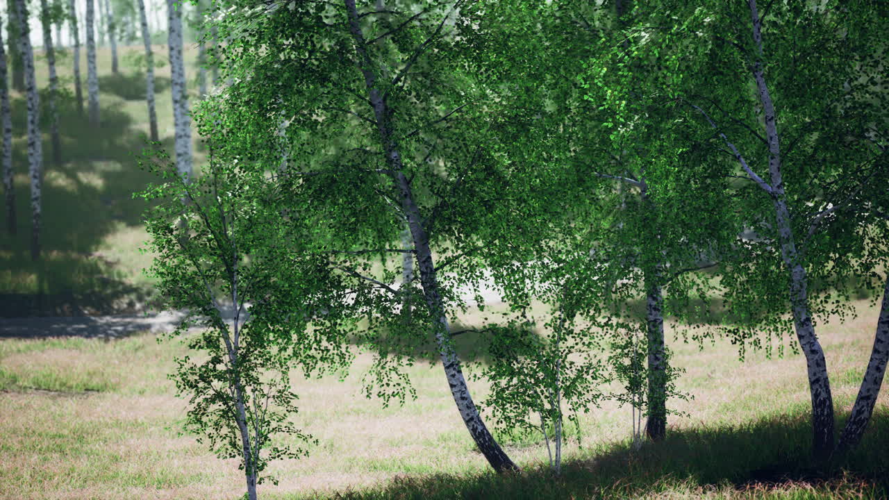 아침 햇빛에 자작나무 숲