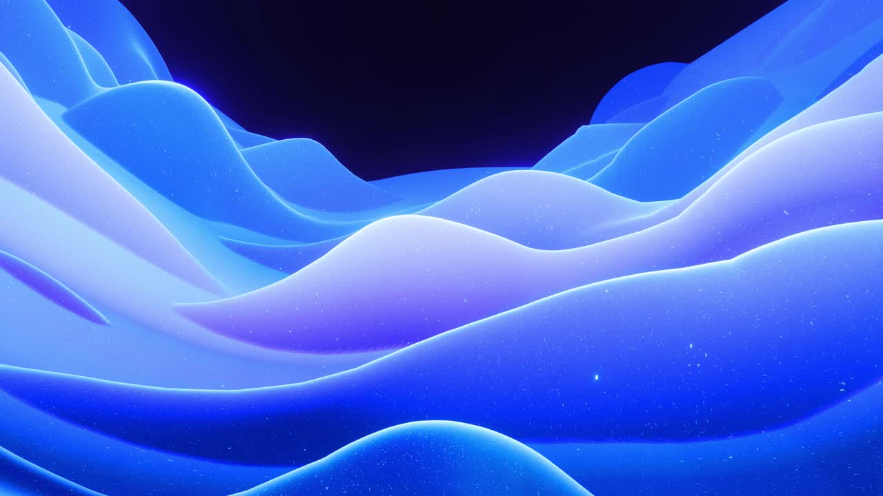 Beautiful abstract 3D surface with glitter sparkles, abstract 3d waves run on surface in loop. Blue gradient, soft matte material with light inner glow. Smoothly 4k animation