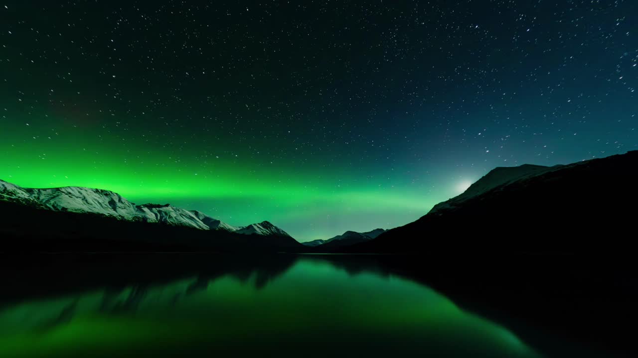 Timelapse di stelle e aurora verde a Fairbanks, Alaska