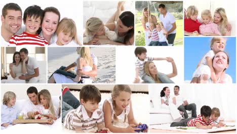 montaje de familias diversas jugando juntas