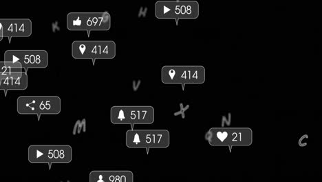 Animation-of-social-media-icons-and-numbers-falling-over-black-background