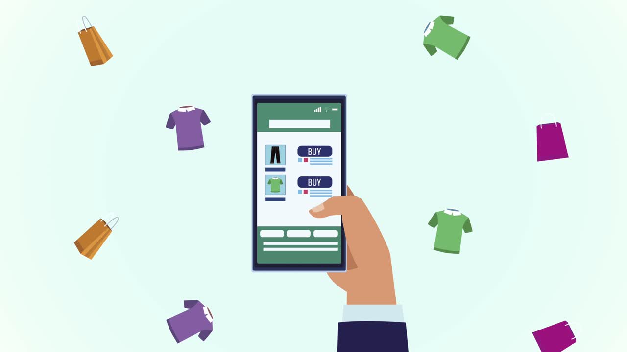 스마트 폰 및 전자 상거래 아이콘을 사용하여 손으로