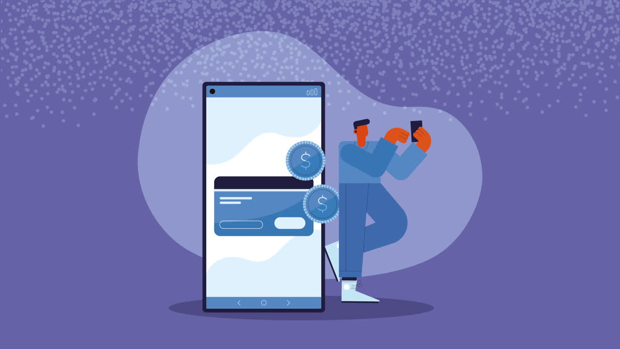 dispositivo de teléfono inteligente con animación de tarjeta de crédito