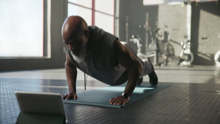 Man doing push-ups in gym
