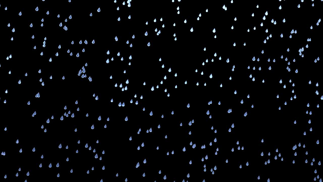 small rain drops fall isolated on black, background 3D video