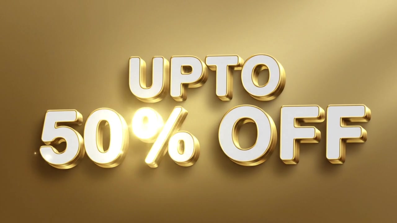 Upto 50% Off Promotional Text Banner Animation With Vibrant 3D Typography