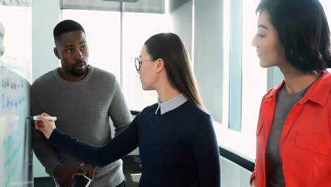 business colleagues discussing over whiteboard 4k