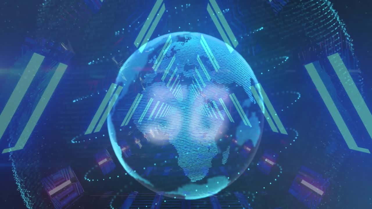 어두운 배경 위에서 회전하는 지구의 애니메이션