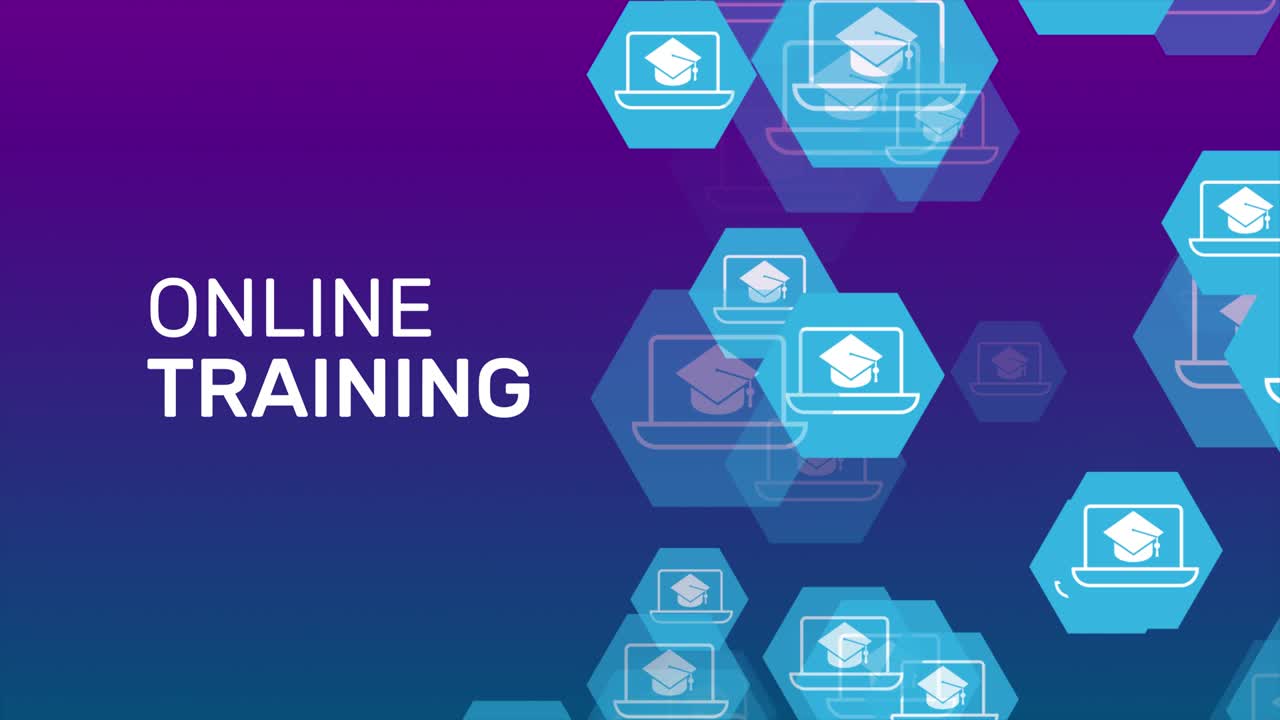 ONLINE TRAINING Concept, Flying ONLINE TRAINING ICON, 4K Resolution Looping Spin Background