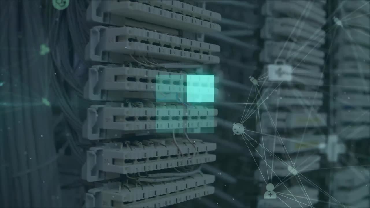 animación del anillo de carga a través de la red de conexiones y la sala de servidores