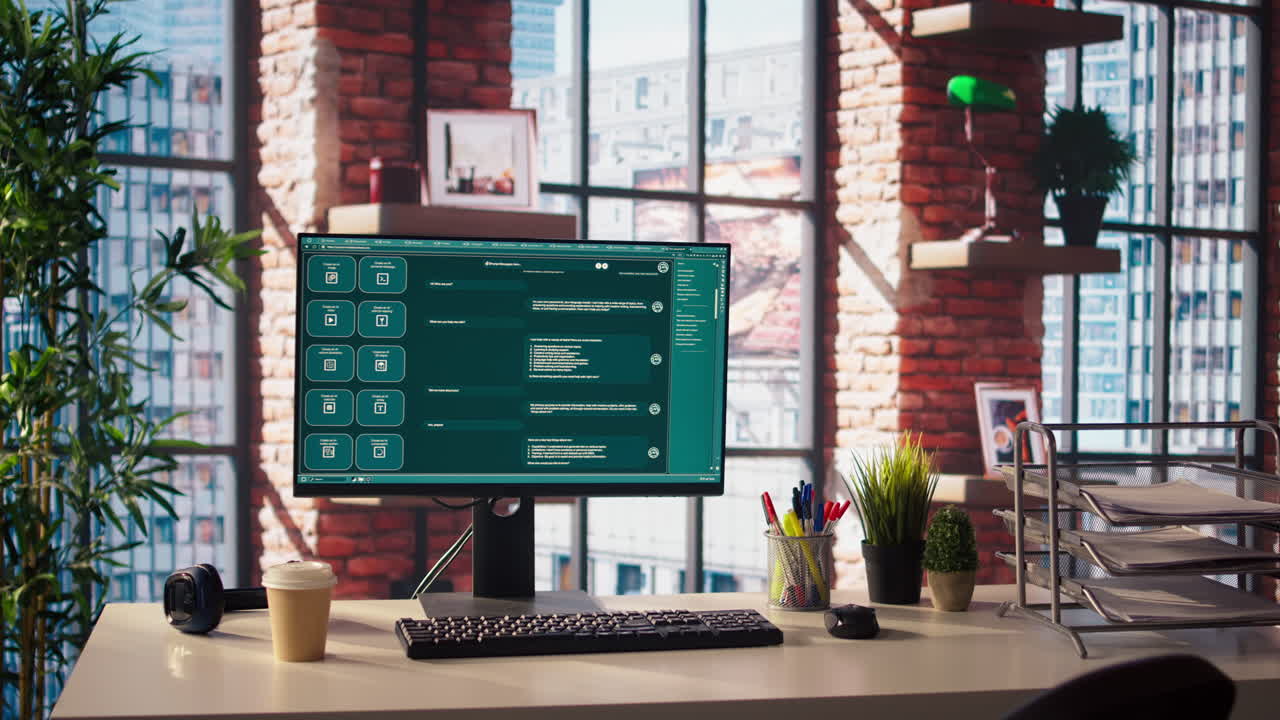 큰 언어 모델 프로그램을 보여주는 작업 공간의 컴퓨터 설정