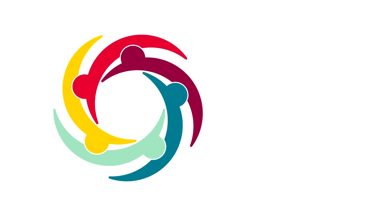 logotipo de personas. grupo símbolo de trabajo en equipo de cinco personas en un círculo.4k resolución gráfica de movimiento